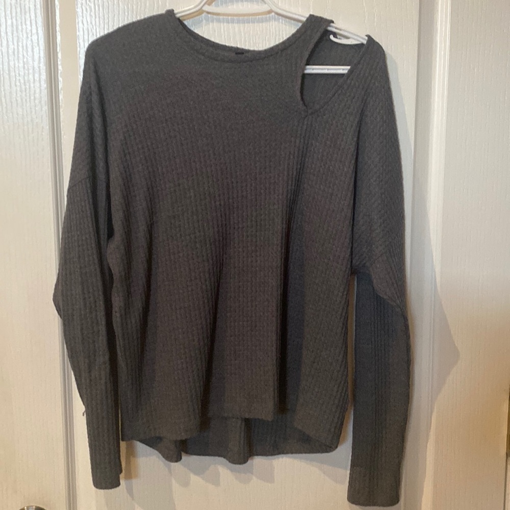 Express size S gray soft waffle top